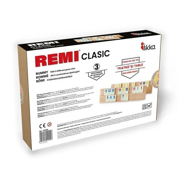 Joc Remi Clasic, cu piese tip piatră și tablă lemn masiv - TIKKA