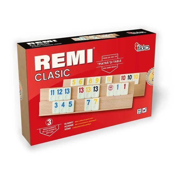 Joc Remi Clasic, cu piese tip piatră și tablă lemn masiv - TIKKA